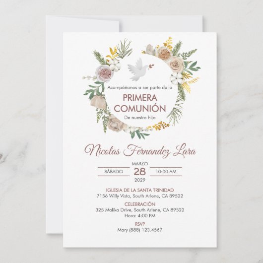 Invitation Primera Comunion Espagnol Boho Première communion (Devant)