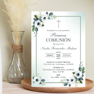 Invitation Primera Comunion Fleurs blanches Première communio