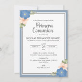 Invitation Primera Comunion Fleurs Bleues Première Communion (Devant)