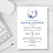 Invitation Primera Comunion Fleurs Bleues Première Communion