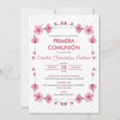 Invitation Primera Comunion Fleurs Roses Première Communion (Devant)