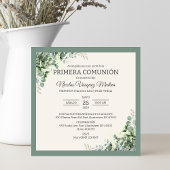 Invitation Primera Comunion Green Feuilles Garçon première co