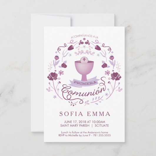 Invitation Primera Comunión Invitación - Espagnol, fille (Devant)