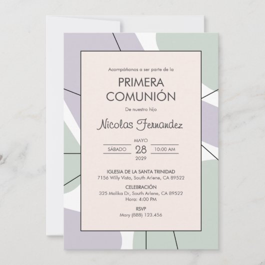 Invitation Primera Comunion Pastel Couleurs Première communio (Devant)