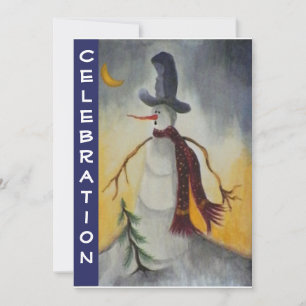 Invitation Primitive Folk Art Snowman Fête des Fêtes