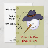 Invitation Primitive Folk Art Snowman Fête des Fêtes (Devant / Derrière)