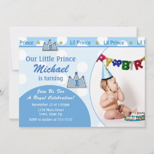 Invitation Prince 1er anniversaire 5x7 Carte photo