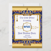 Invitation Prince 1er anniversaire Blue Ornate Gold (Devant)
