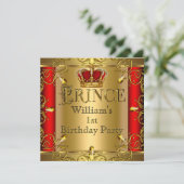 Invitation Prince 1er anniversaire Boy Red Gold Crown 2 (Debout devant)
