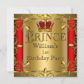 Invitation Prince 1er anniversaire Boy Red Gold Crown 2 (Devant)