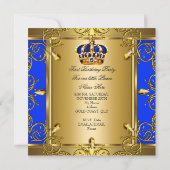 Invitation Prince 1er anniversaire garçon Couronne royale ble (Dos)