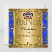 Invitation Prince 1er anniversaire garçon Couronne royale ble (Devant)