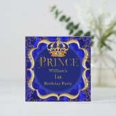 Invitation Prince 1er anniversaire garçon Royal Blue Gold Cro (Debout devant)