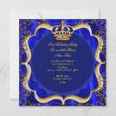 Invitation Prince 1er anniversaire garçon Royal Blue Gold Cro (Dos)