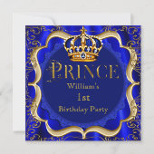 Invitation Prince 1er anniversaire garçon Royal Blue Gold Cro (Devant)