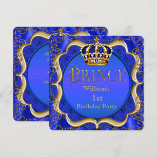Invitation Prince 1er anniversaire garçon Royal Blue Gold Cro