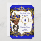 Invitation Prince 3e fête d'anniversaire Blue Gold Crown Ethn (Devant)