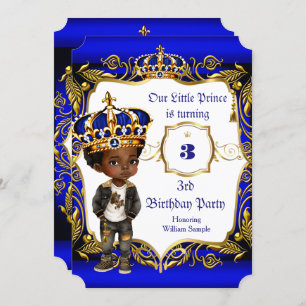 Invitation Prince 3e fête d'anniversaire Blue Gold Crown Ethn