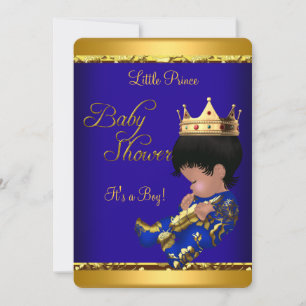 Invitation Prince Afro-Américain Baby Shower Bleu Or Garçon