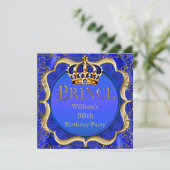 Invitation Prince Anniversaire Royal Blue Gold Crown Mens (Debout devant)