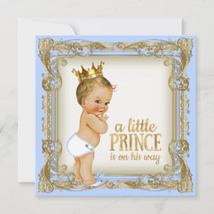 Invitation Prince Baby shower Bébé Bleu Or Prince
