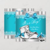 Invitation Prince Baby shower bébé garçon Turquoise dentelle  (Devant / Derrière)