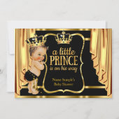 Invitation Prince Baby shower Black Gold Draps Brunette (Devant)