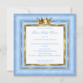 Invitation Prince Baby shower Bleu Blanc Or Couronne Blonde (Dos)
