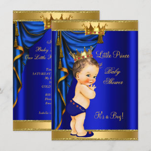 Invitation Prince Baby shower Bleu Or Rouge Brunette
