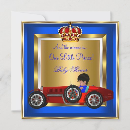 Invitation Prince Baby shower Blue Boy Red Racing Car 2B (Devant)