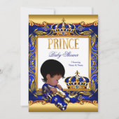 Invitation Prince Baby shower Blue Gold African American Foil (Devant)