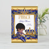 Invitation Prince Baby shower Blue Gold African American Foil (Debout devant)