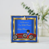 Invitation Prince Baby shower Blue Gold Boy Red Racing Car (Debout devant)