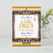 Invitation Prince Baby shower Blue Ornate Gold Boy (Debout devant)
