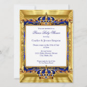 Invitation Prince Baby shower Blue Ornate Gold couronne (Dos)