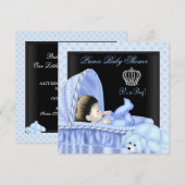 Invitation Prince Baby shower Boy Bassinette Bleue (Devant / Derrière)