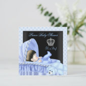 Invitation Prince Baby shower Boy Bassinette Bleue (Debout devant)