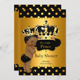 Invitation Prince Baby shower Boy Black Gold Ethnic