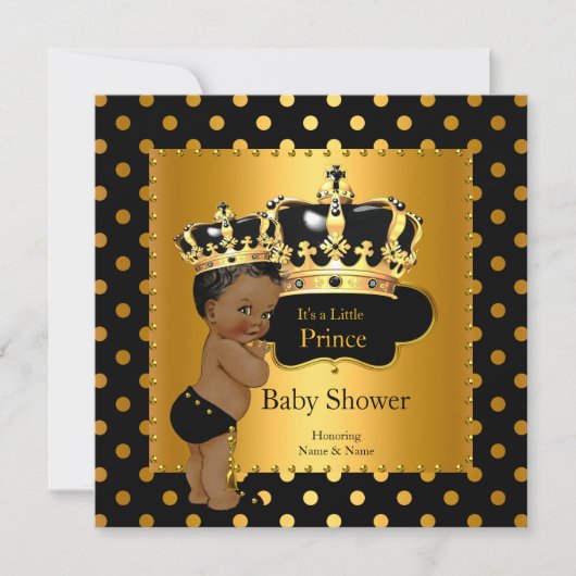 Invitation Prince Baby shower Boy Black Gold Ethnic (Devant)