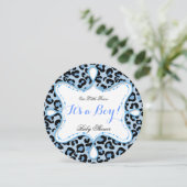 Invitation Prince Baby shower Boy Blue Leopard (Debout devant)