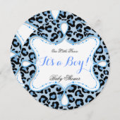 Invitation Prince Baby shower Boy Blue Leopard (Devant / Derrière)