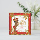 Invitation Prince Baby shower Boy Red Gold White Ethnic (Debout devant)