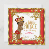 Invitation Prince Baby shower Boy Red Gold White Ethnic (Devant)