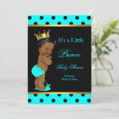 Invitation Prince Baby shower Boy Turquoise Black Ethnic (Debout devant)