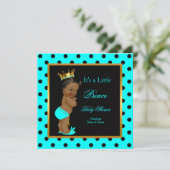 Invitation Prince Baby shower Boy Turquoise Black Ethnic (Debout devant)