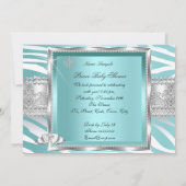 Invitation Prince Baby shower Boy Turquoise Blue Mint Zebra (Dos)