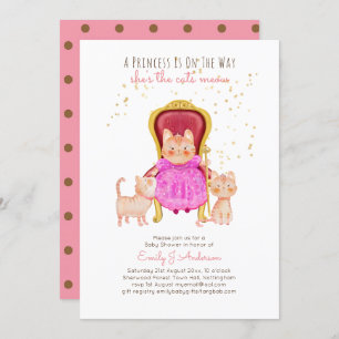 Invitation Prince Baby shower Chats Kitten Girls Rose mignonn