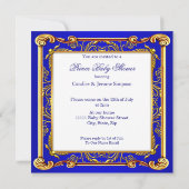 Invitation Prince Baby shower Damask Blue Gold Brunette (Dos)