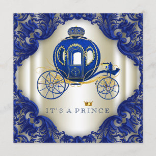 Invitation Prince baby shower de chariot de bleu royal et