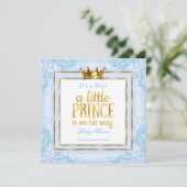 Invitation Prince Baby shower d'or bleu clair (Debout devant)